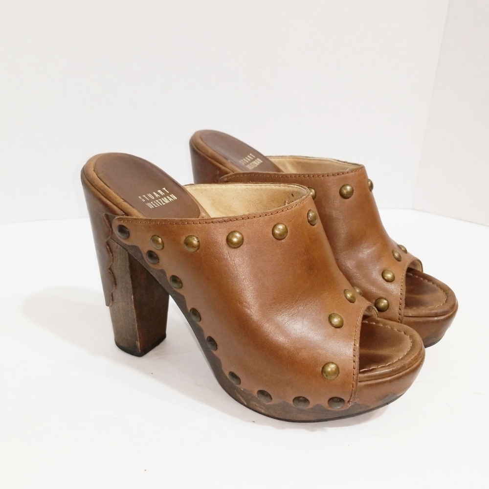 Stuart Weitzman Sequoia Brown Platform Mules 8 - image 6